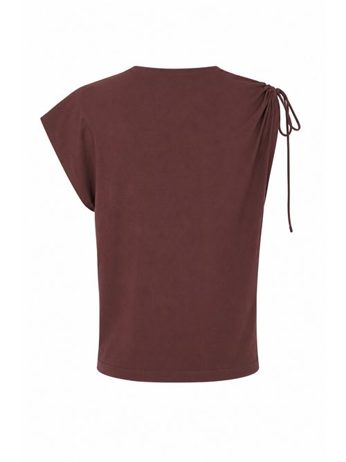 Top con collo asimmetrico in cotone stretch Cioccolato Alpha Studio | AD-6430C2009